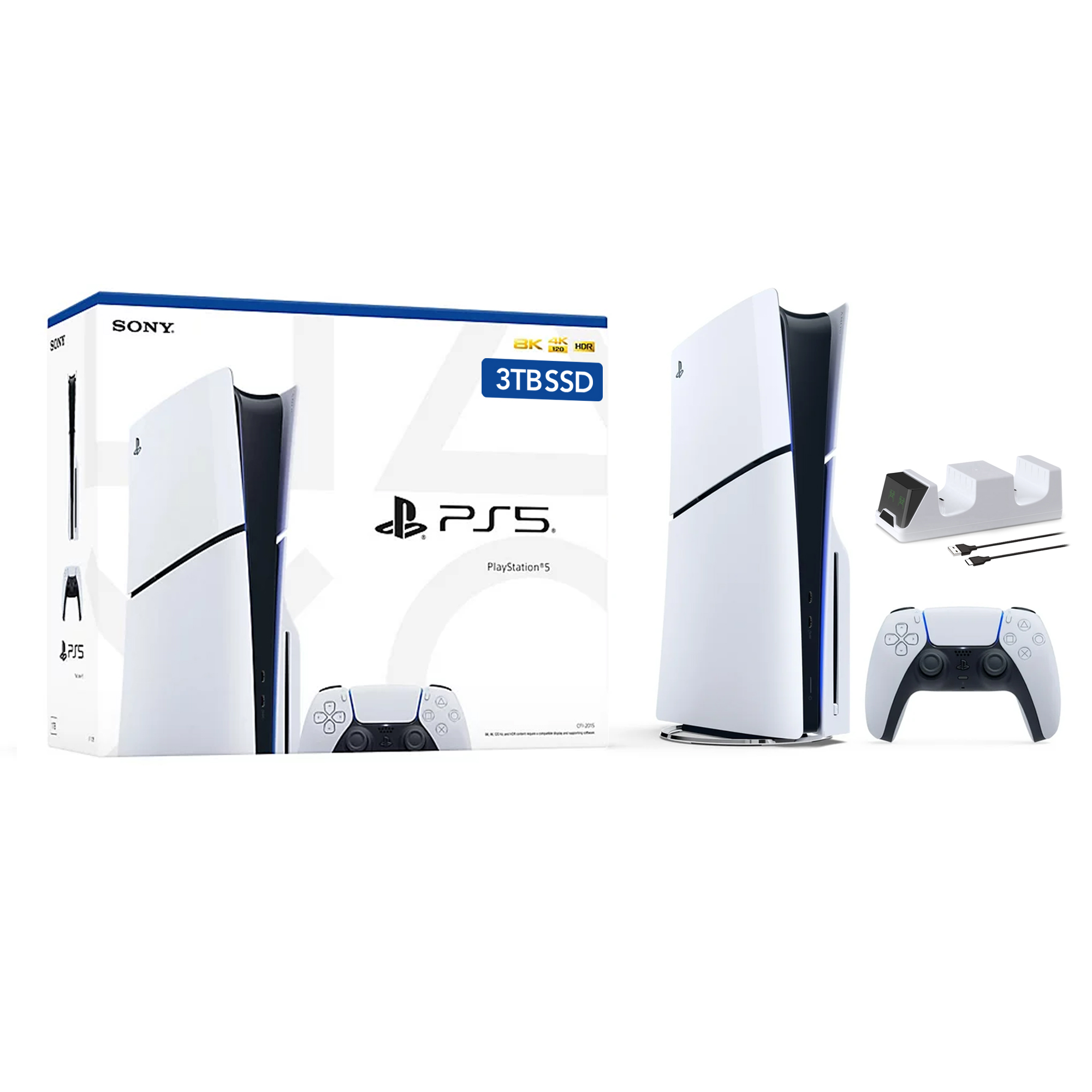 2023 New PlayStation 5 Slim Upgraded 3TB Disc Edition Console, Controller  and Mytrix Controller Charger - White, Slim PS5 3TB PCIe SSD Gaming Console  